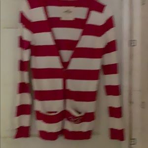 Hollister Red:White Striped Cardigan Sweater.